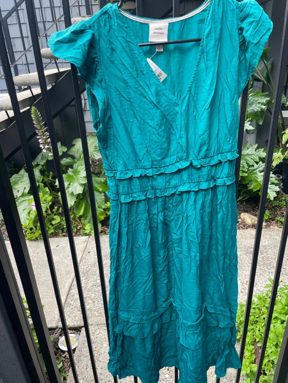 Teal Tiered V-Neck Women's Dress